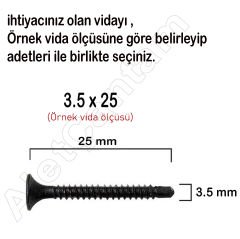 Matkap Uçlu Alçıpan Vidası Siyah Vida 3.5 x 25 MM 100 Adet