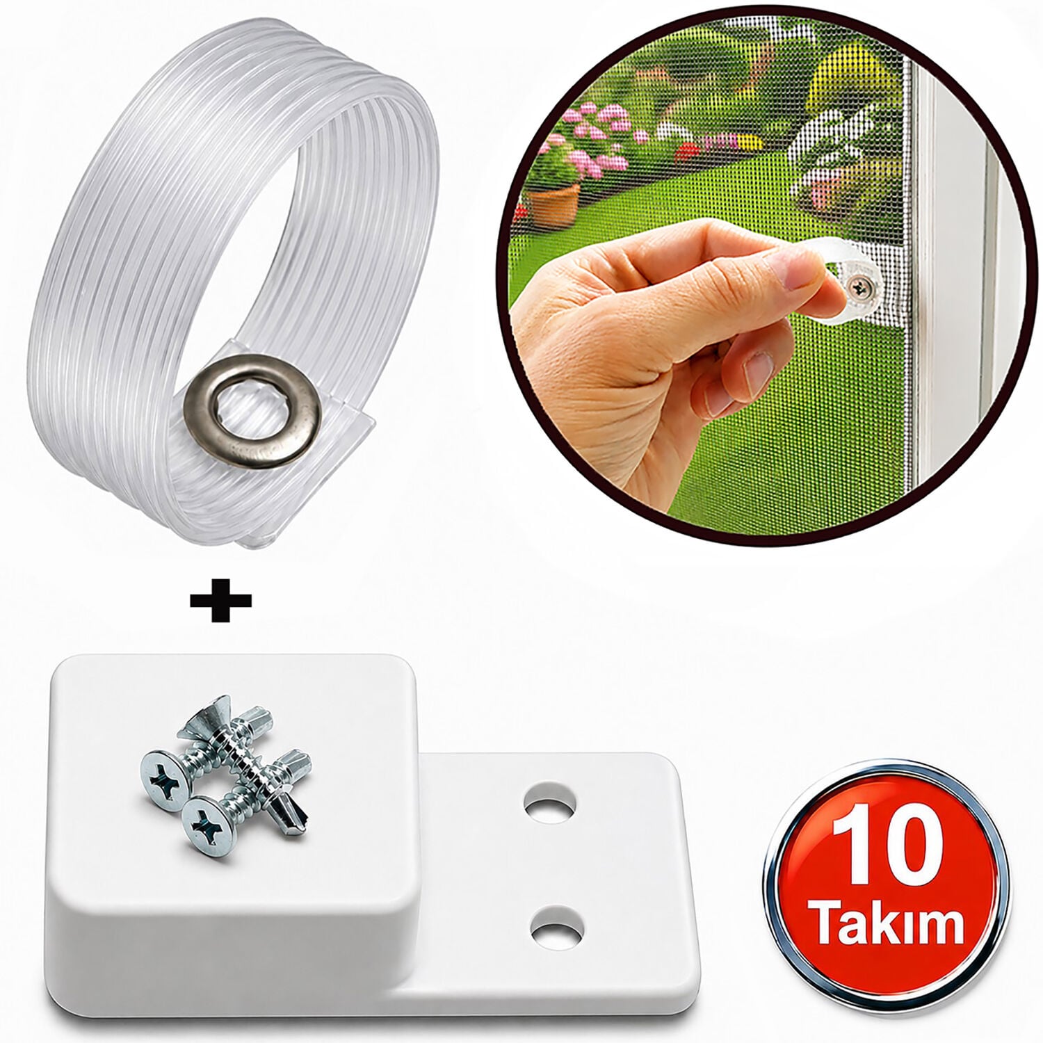 Sineklik Kulp Seti Şeffaf Tutma Halkası Kaldırma Çekme Kulbu Takoz Seti -10 Takım