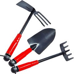 Metal Uçlu Hobi Bahçe Seti 3'Lü Kürek Tırmık Çapa Çiçek Bakımı Toprak Kazma Seti