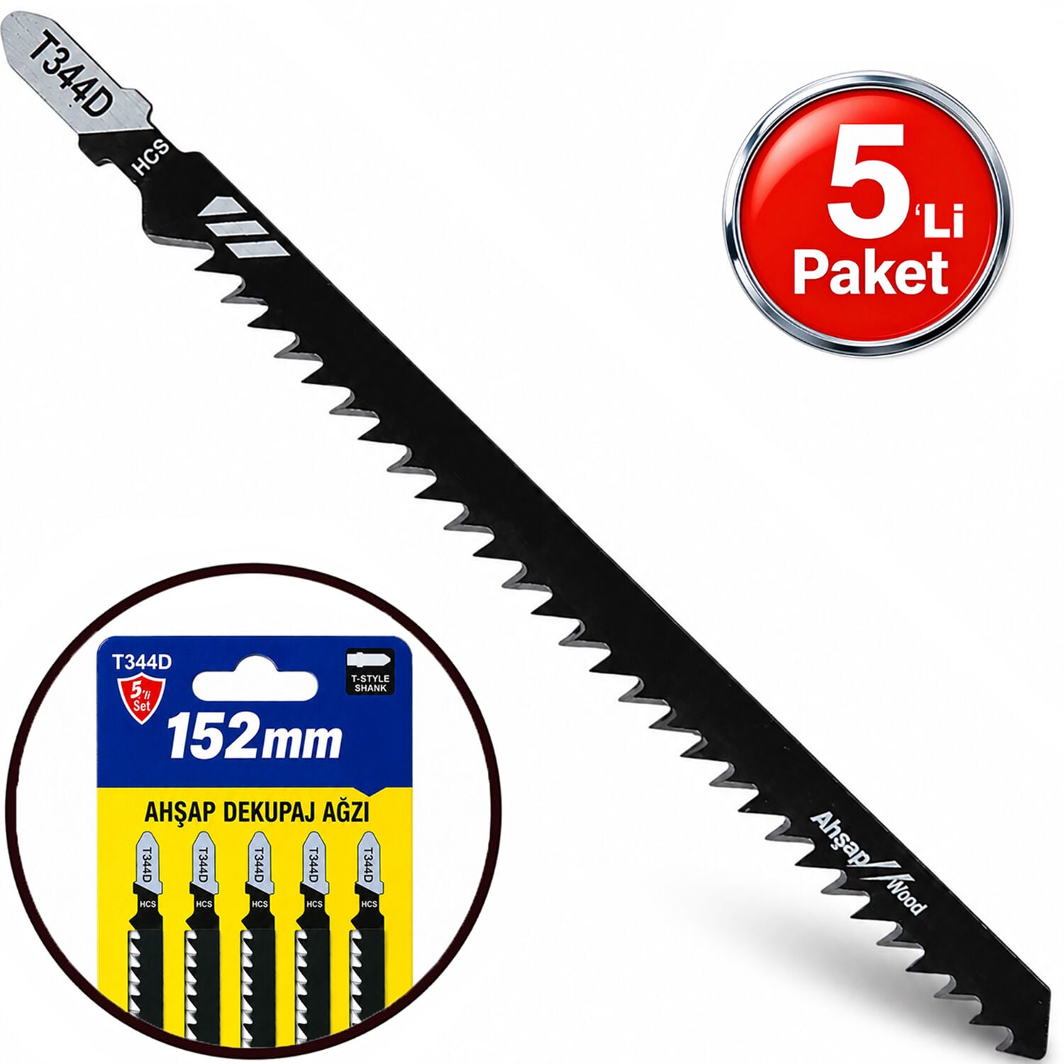 T344D Master Uzun Boy Dekupaj Testere Bıçağı Ucu 152mm Hcs Ahşap Plastik Dekopaj Ağzı -5li paket