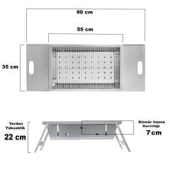 Büyük Boy Katlanır Mangal Portatif Taşınabilir Çantalı Piknik Mangalı 35x55cm