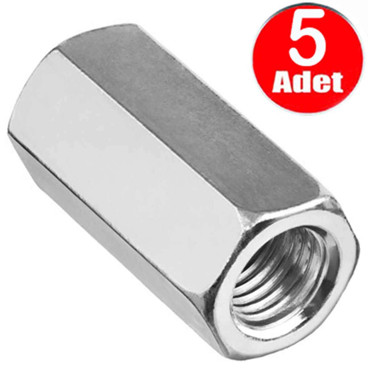 M12 Uzun Uzatma Somunu Dın 934 Beyaz Galvanizli Somun -5 Adet