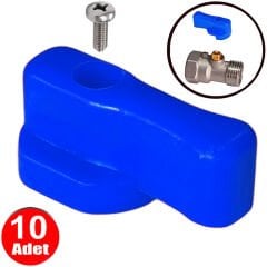 Mavi Plastik Mini Küresel Vana Başlığı Kollektör Kolu Ara Musluk Kelebek Başı -10 Adet