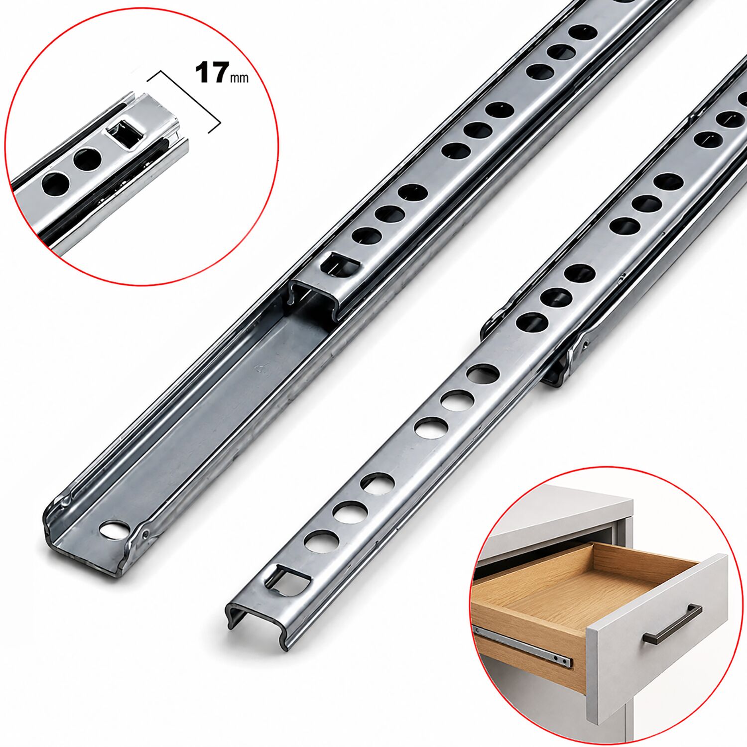 Aletçantam 17mm Teleskopik İnce Çekmece Rayı  - 31cm (2 parça set)