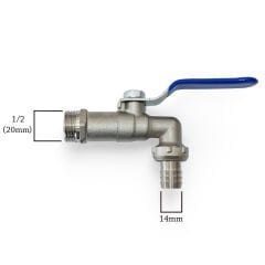 1/2 Küresel Musluk Kollu Bilyalı Bahçe Sulama Musluğu - Pirinç Gövde TSE