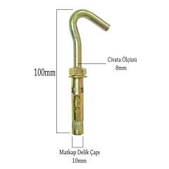 Açık Kancalı Çelik Dübel Salıncak Kum Torbası Beton Dübeli M8x100 (10mm) -10 adet
