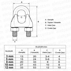 Aletçantam Klemens Çelik Halat Klemensi  (5 li paket) 12 mm