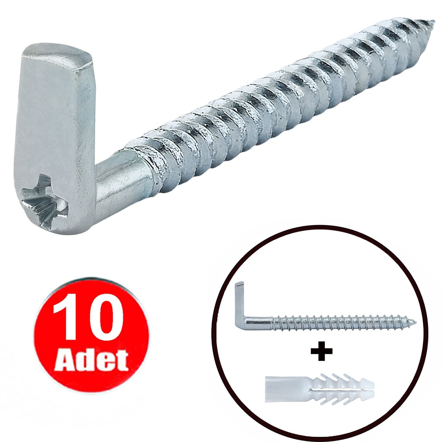 Yıldız Başlı 7cm L Vida Şofben Tablo Çerçeve Duvar Askısı Daset Askı Kancası Termosifon Vidalama Asma Montaj Demir Çivi Aparatı -10 Adet