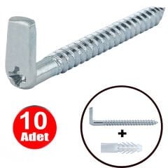 Yıldız Başlı 7cm L Vida Şofben Tablo Çerçeve Duvar Askısı Daset Askı Kancası Termosifon Vidalama Asma Montaj Demir Çivi Aparatı -10 Adet