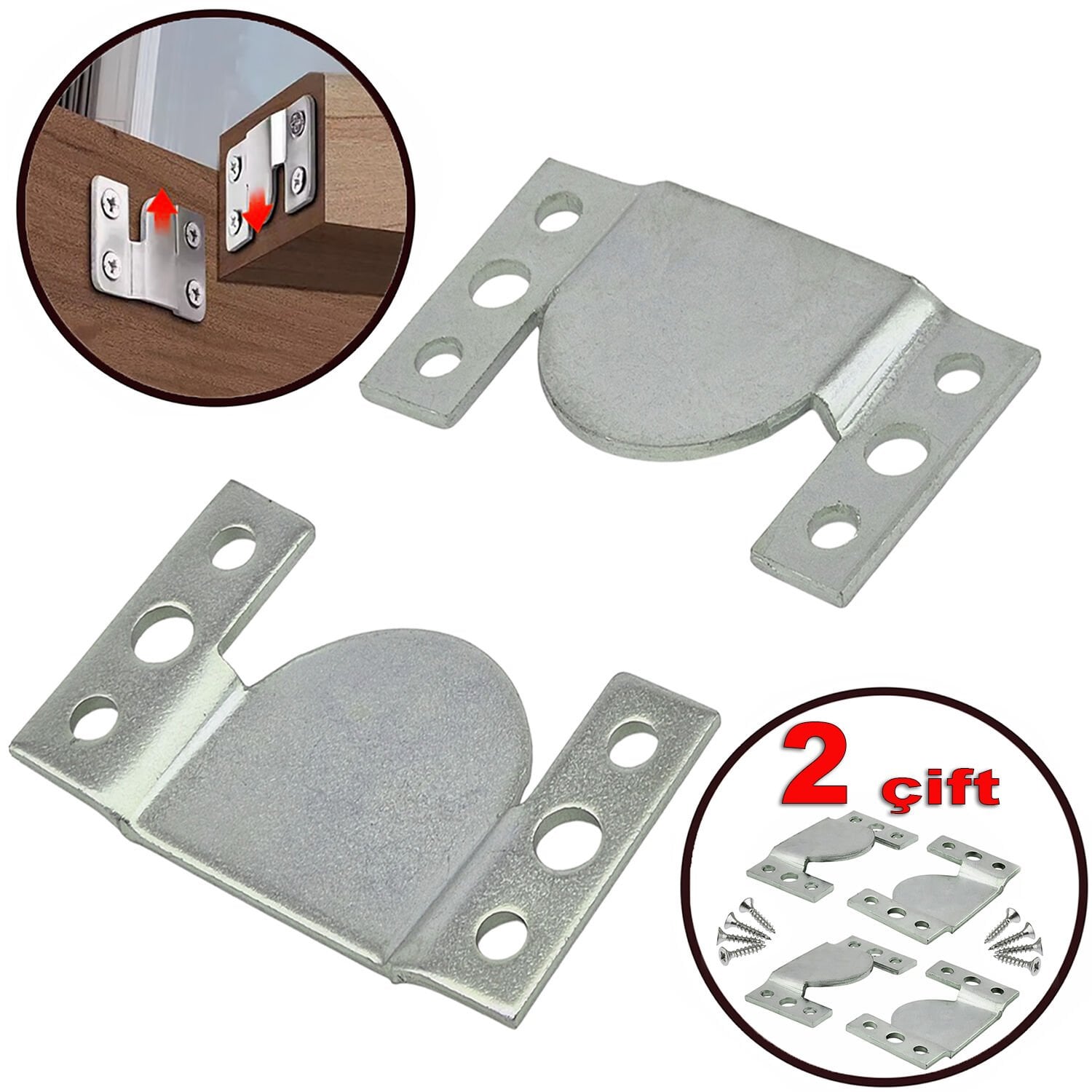 6cm Geçmeli Baza Karyola Yatak Birleştirme Sacı Mobilya Köşe Koltuk Bağlama Demiri Büyük Tablo Askı Braketi -2 Çift