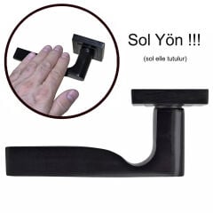 Kare Rozetli Siyah Çelik Kapı Kolu Açma Tutma Kulpu -Tek Sol Yön (Metal Ürün !!!)