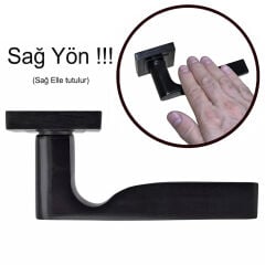 Kare Rozetli Siyah Çelik Kapı Kolu Açma Tutma Kulpu -Tek Sağ Yön (Metal Ürün !!!)