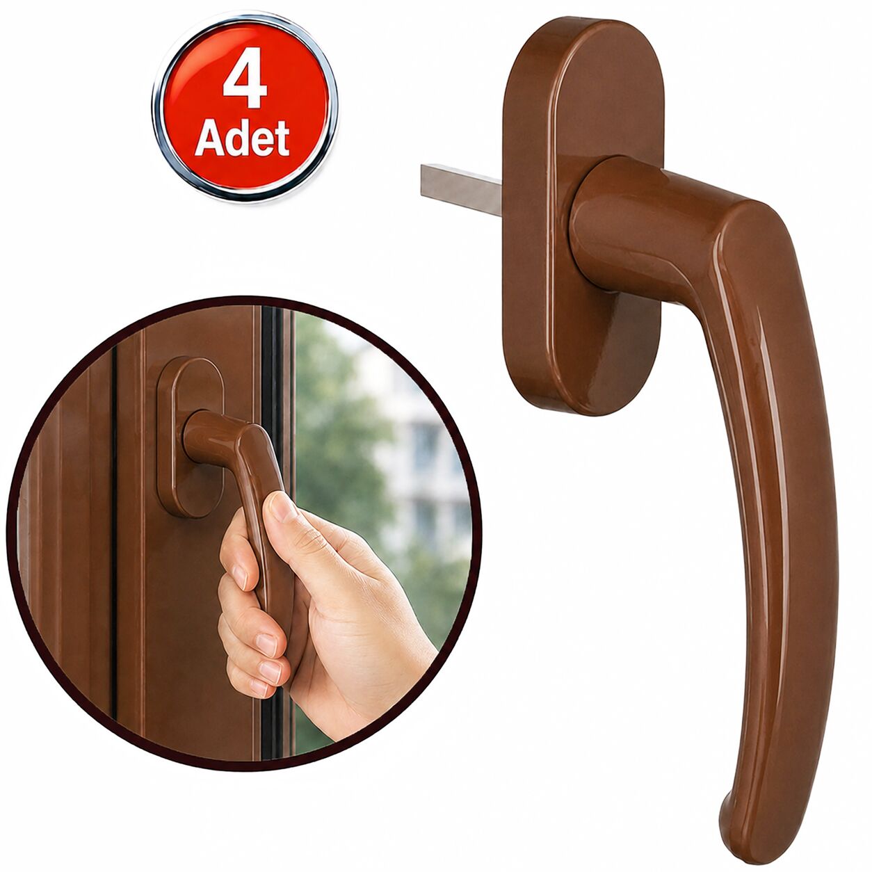Pvc Pencere Kolu Pimapen Plastik Pen Kulp Kahve - 4 Adet