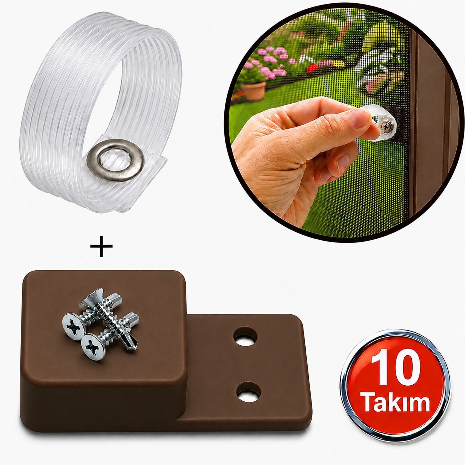 Kahve Sineklik Kulp Seti Şeffaf Tutma Halkası Kaldırma Çekme Kulbu Takoz Seti -10 Takım