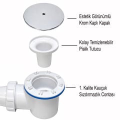 Taslı Duşakabin Sifonu Trobleni Duş Teknesi Gideri Körüklü Yer Sifonu