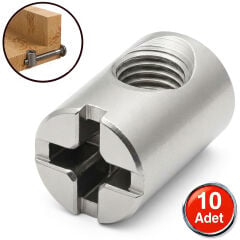 M6 Silindir Somun 10mmx14mm Mobilya Dolap Birleştirme Bağlantı Çektirme Somunu -10 Adet (vidasız)