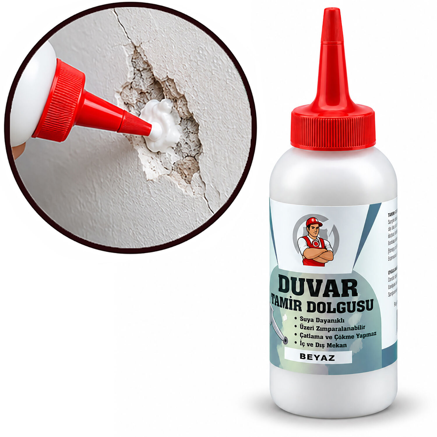 Beyaz Duvar Tamir Macunu Çatlak Delik Onarım Kapatma Dolgusu Suya Dayanıklı 220 Gr
