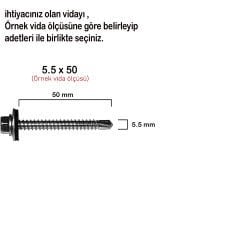 Trapez Vida Çatı Vidası Pullu Vida 5.5X135 _ 50 Adet