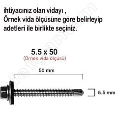 Trapez Vida Çatı Vidası Pullu Vida 5.5X105 _ 50 Adet