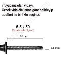 Trapez Vida Çatı Vidası Pullu Vida 5.5X50 _ 50 Adet