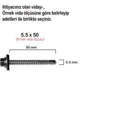Trapez Vida Çatı Vidası Pullu Vida 5.5X25 _ 100 Adet