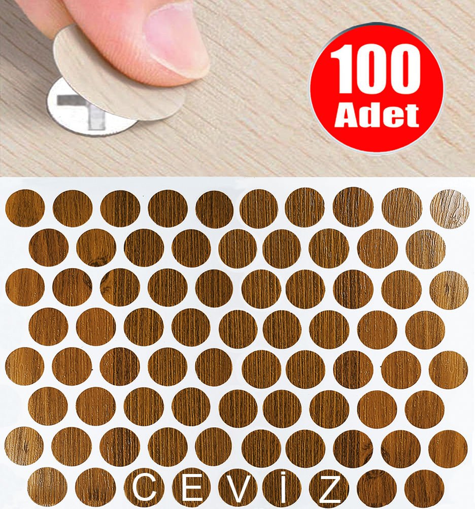 AletÇantam Yapışkanlı Tıpa Mobilya Dolap Vida Kapatma Gizleme Yapıştırma Kapağı Ceviz -100 Adet